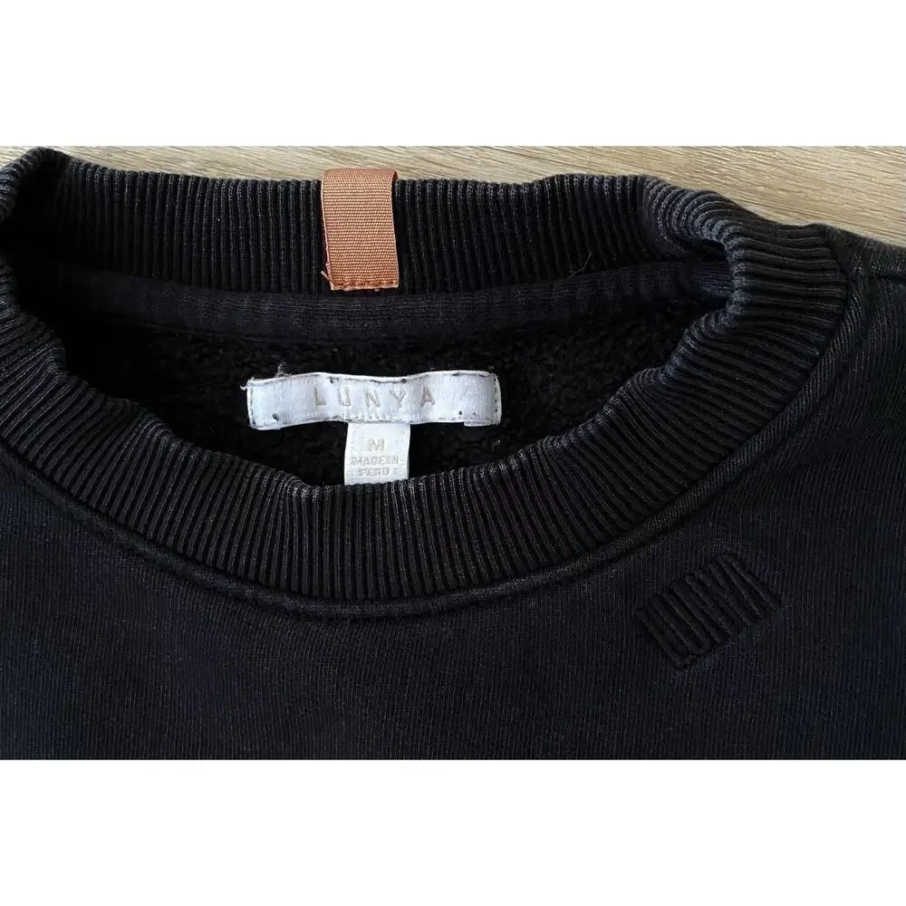Lunya Woman's Cozy Fleece‎ Crewneck Sweatshirt M Black Loungewear Travel